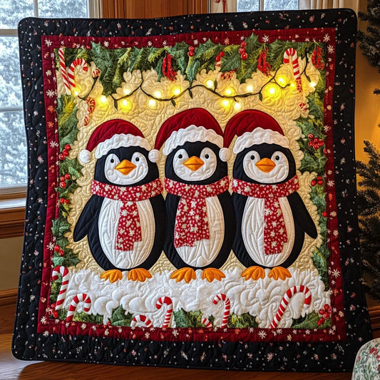Golden Penguin Quilt Blanket