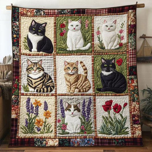 Golden Petal Cat Quilt Blanket