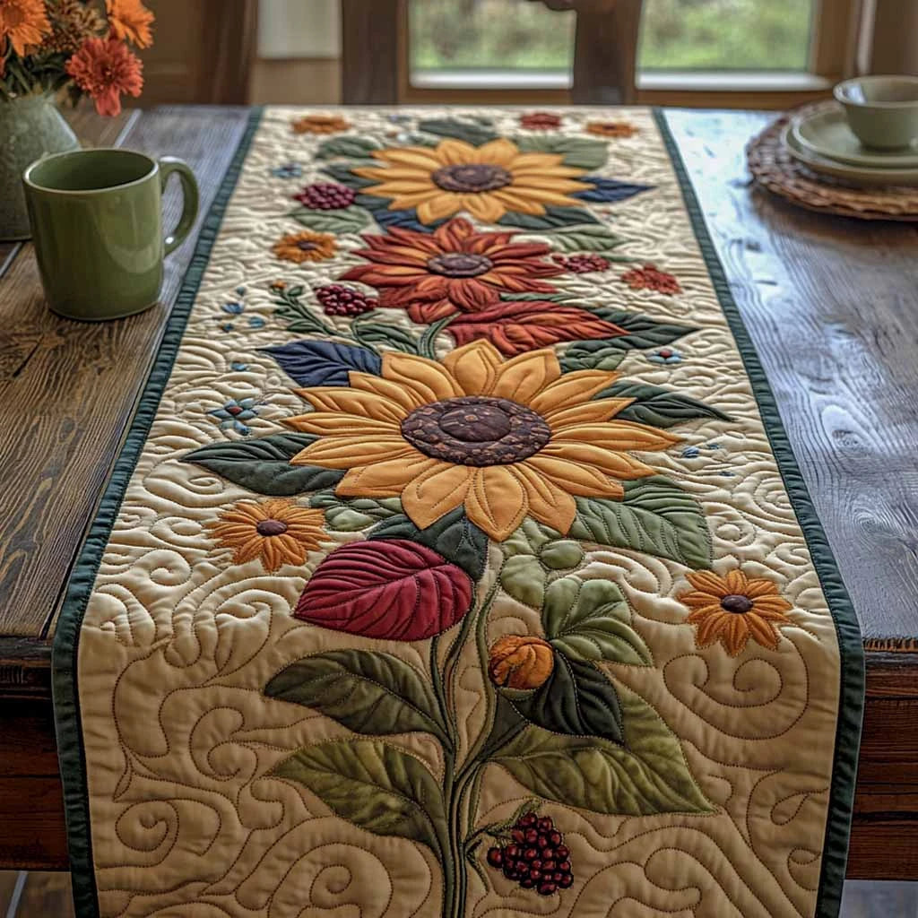 Golden Petals Quilted Table Runner