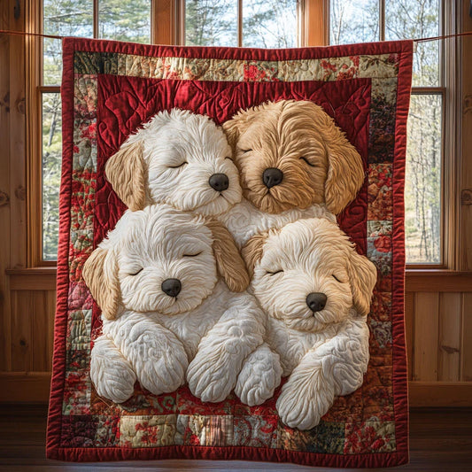 Golden Puppy Huddle Quilt Blanket