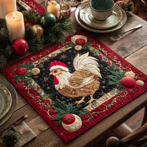 Golden Rooster Quilted Table Topper