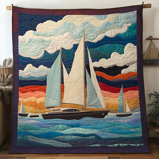 Golden Sailboat Quilt Blanket
