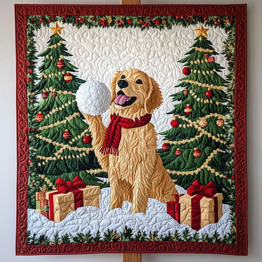 Golden Snow Fun Quilt Blanket