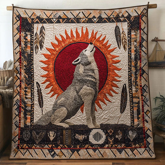 Golden Sun Wolf Quilt Blanket