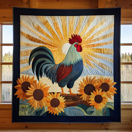 Golden Sunrise Rooster Quilt Blanket