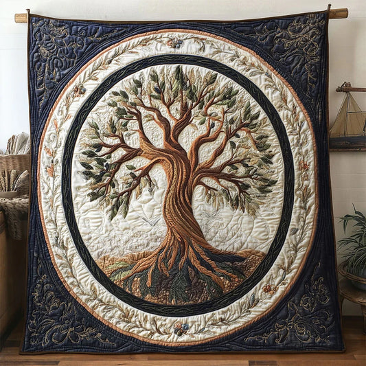 Golden Tree Of Life Quilt Blanket