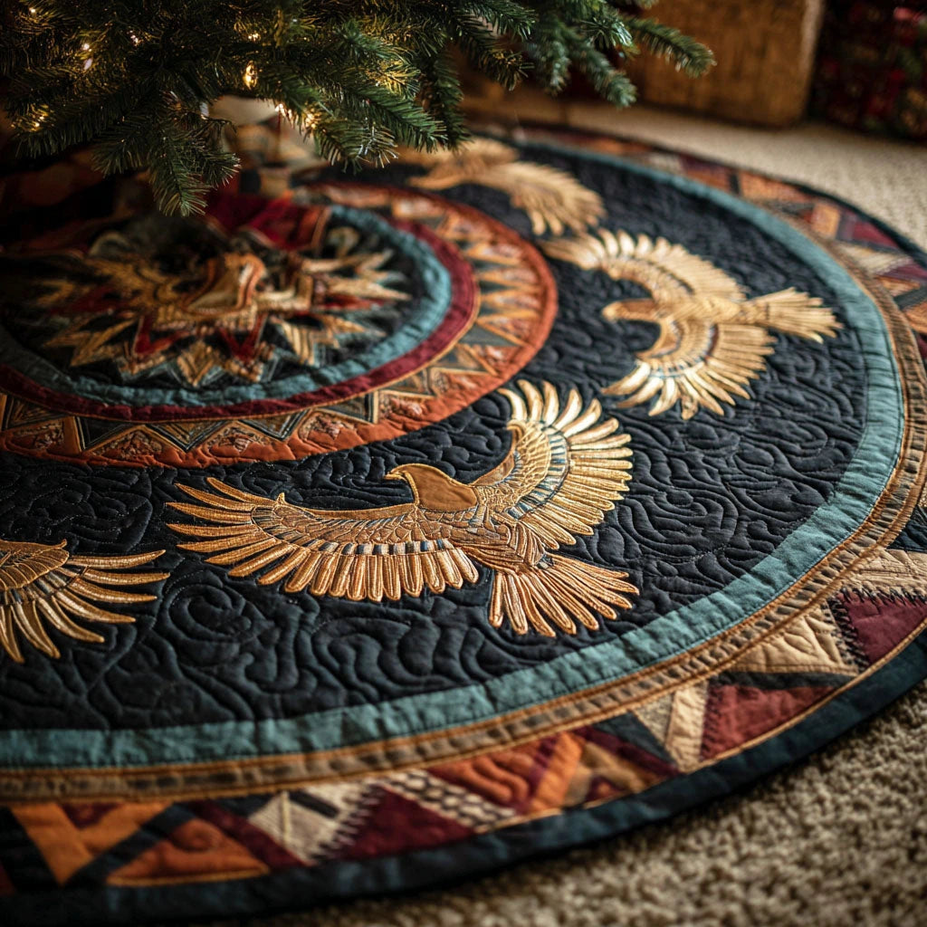 Golden Wings Christmas Quilted Tree Skirt
