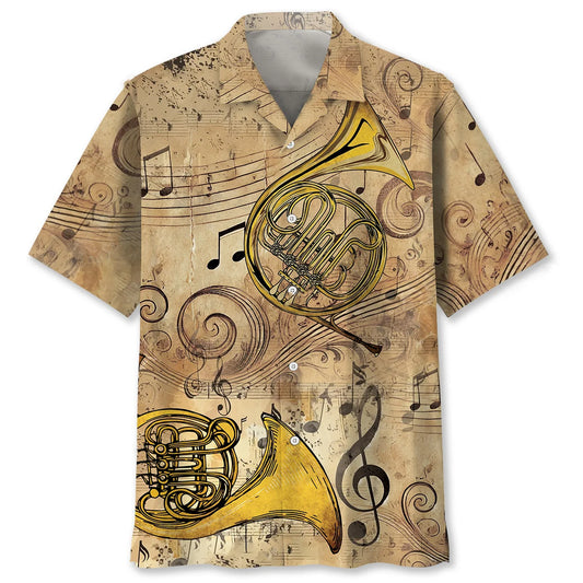 Golden French Horn Hawaiian Shirt - S - hawaiian shirt