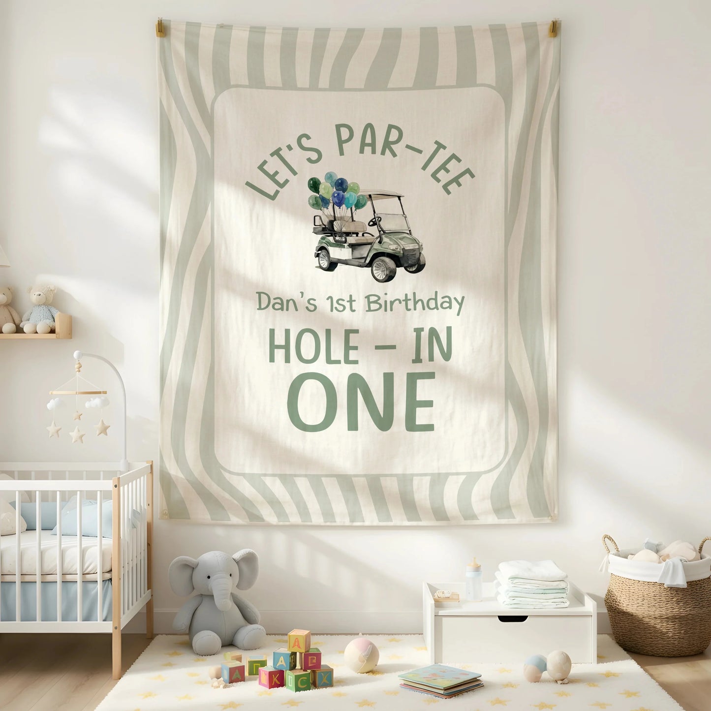 Golf First Birthday Banner Personalized Hole In One Birthday Banner Custom Name Party Decor