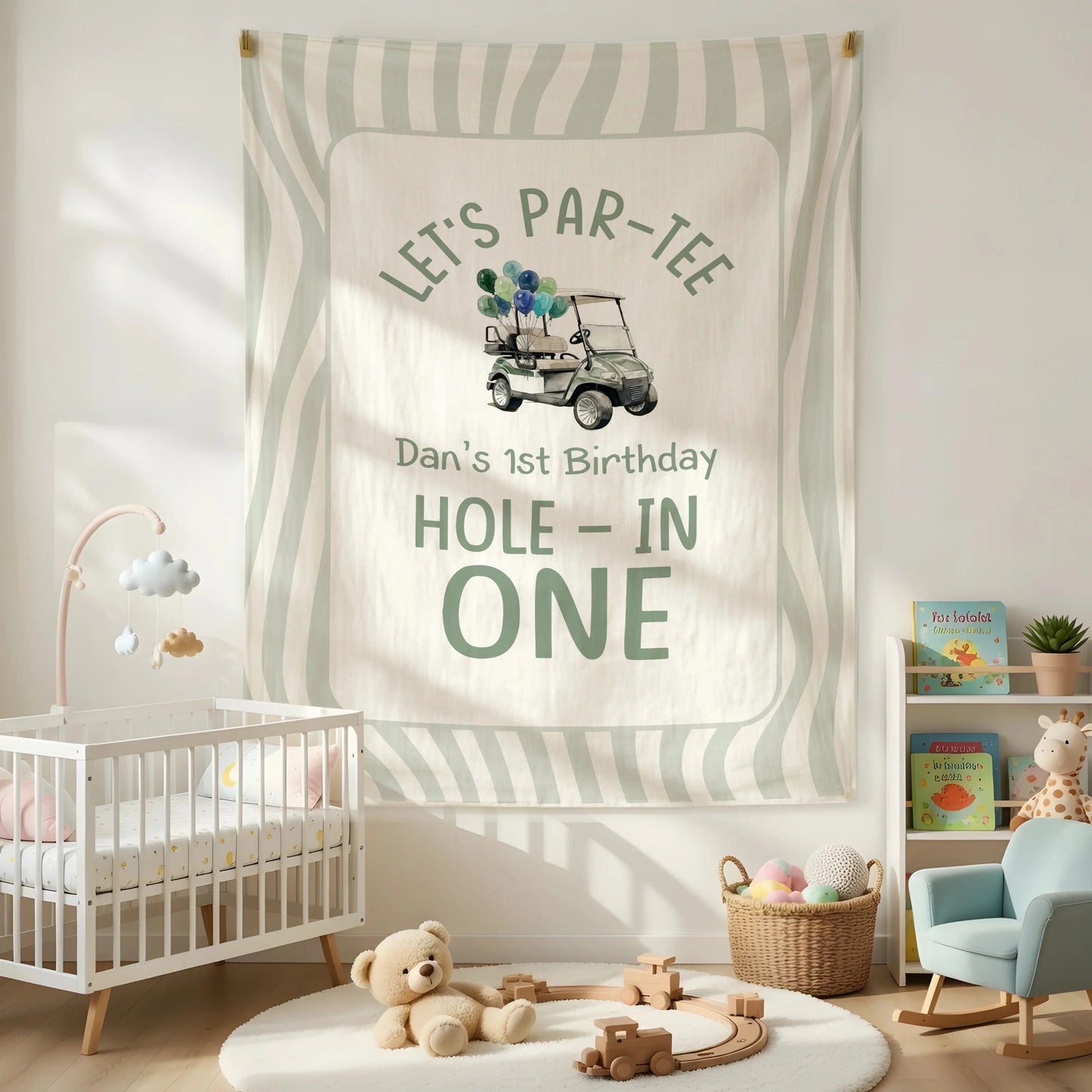 Golf First Birthday Banner Personalized Hole In One Birthday Banner Custom Name Party Decor