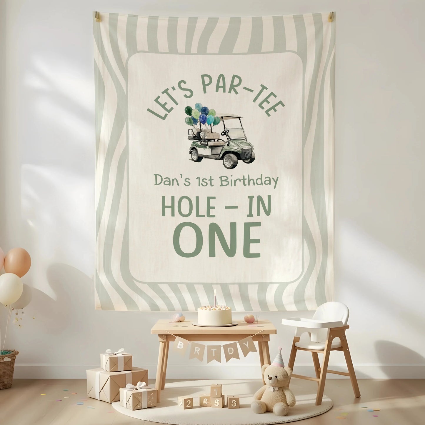 Golf First Birthday Banner Personalized Hole In One Birthday Banner Custom Name Party Decor