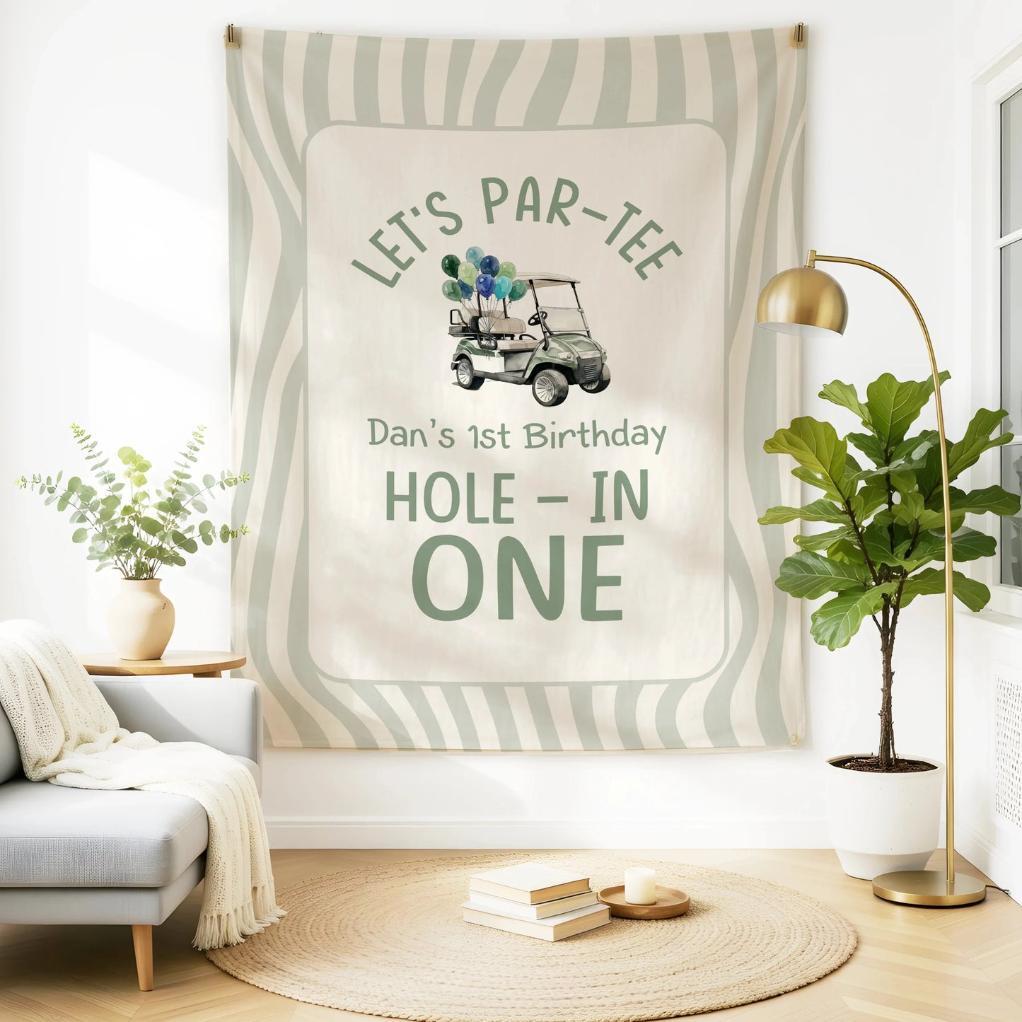 Golf First Birthday Banner Personalized Hole In One Birthday Banner Custom Name Party Decor