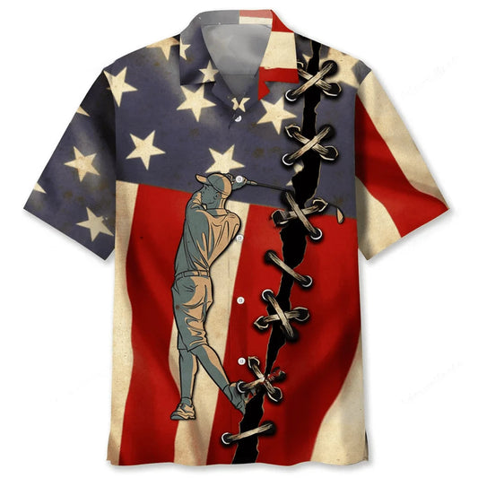 Golf America Flag Hawaiian Shirt - S - hawaiian shirt