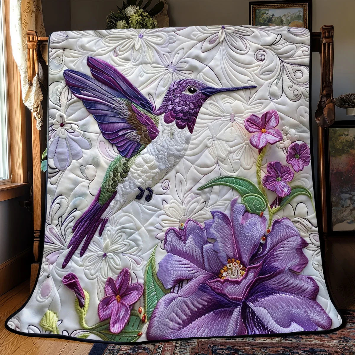 Gorgeous Purple Hummingbird Quilt Blanket