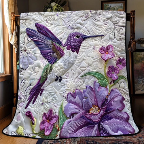 Gorgeous Purple Hummingbird Quilt Blanket