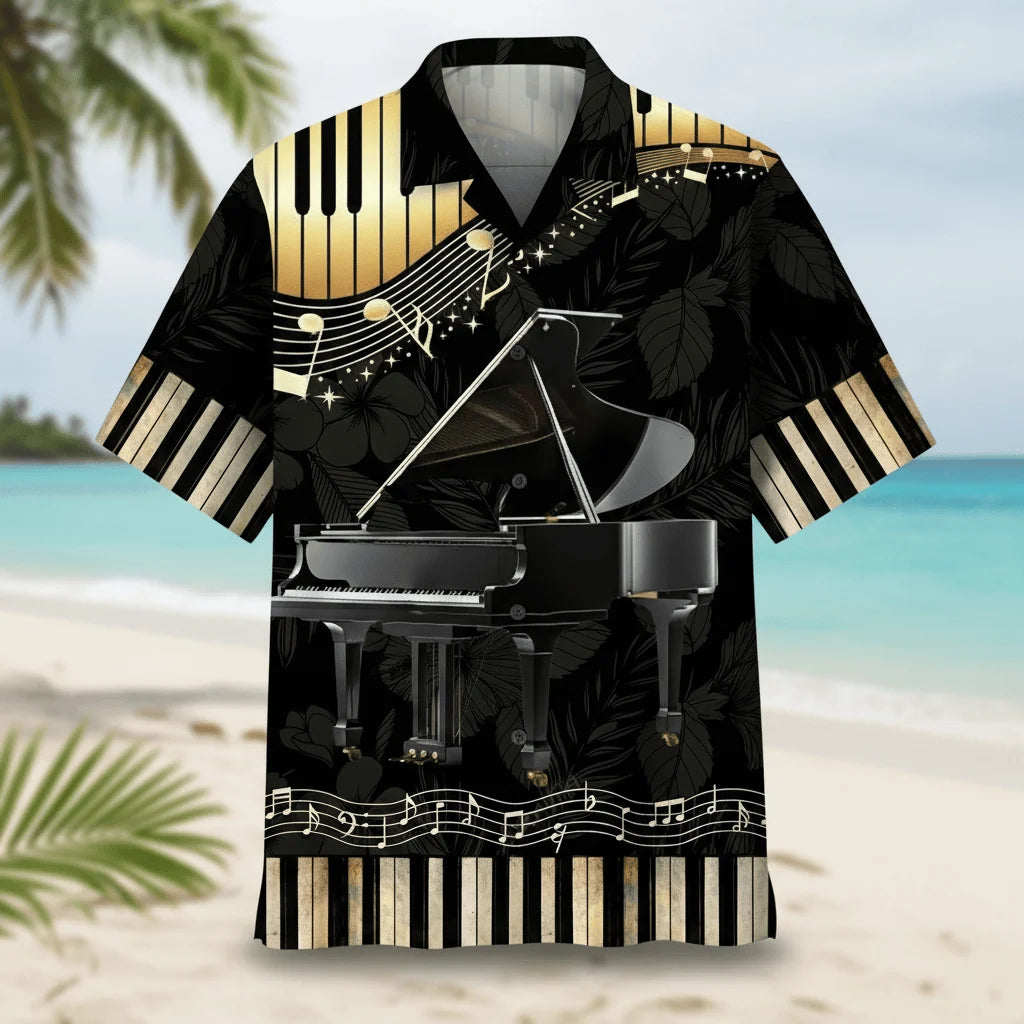 Grand Black Piano Hawaiian Shirt