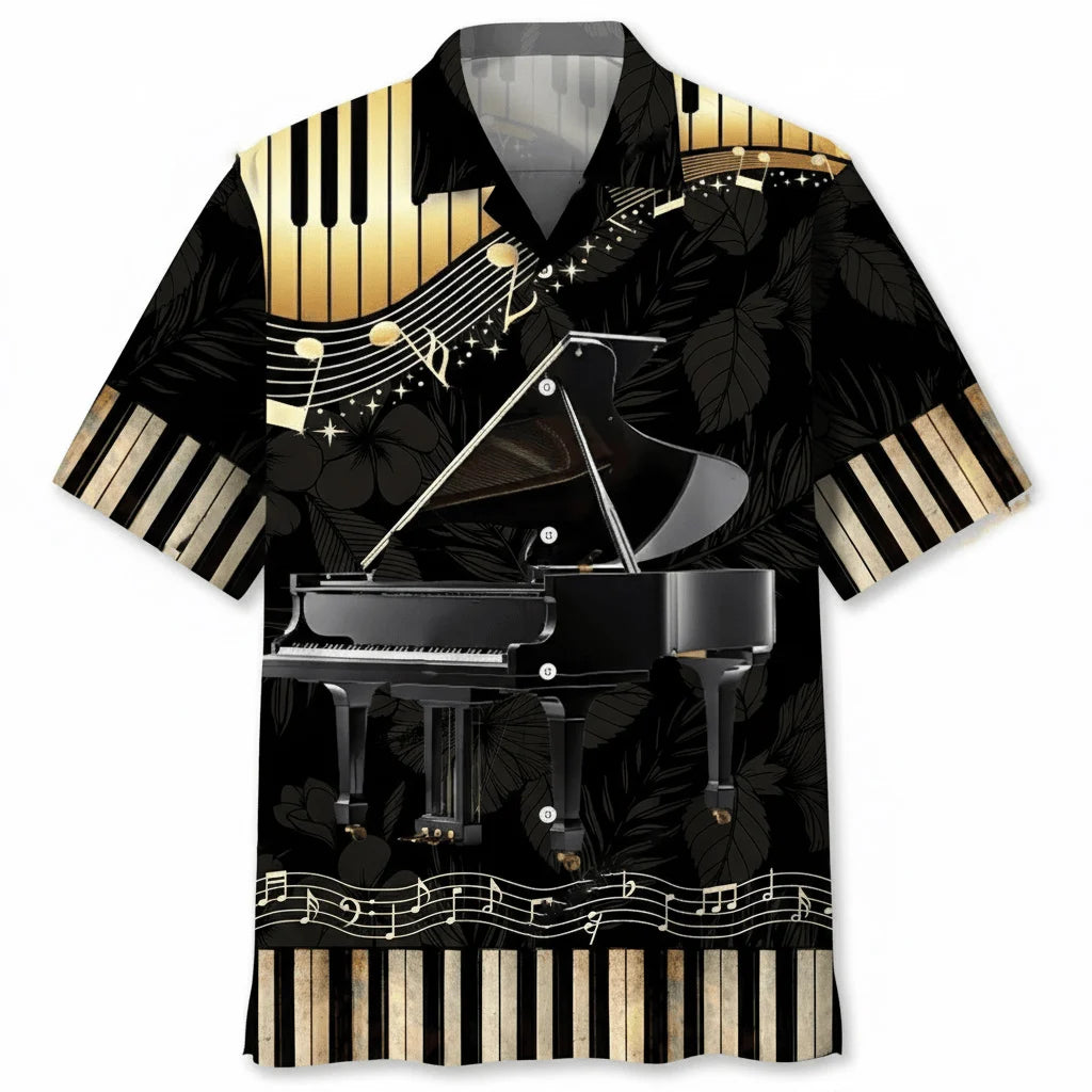 Grand Black Piano Hawaiian Shirt