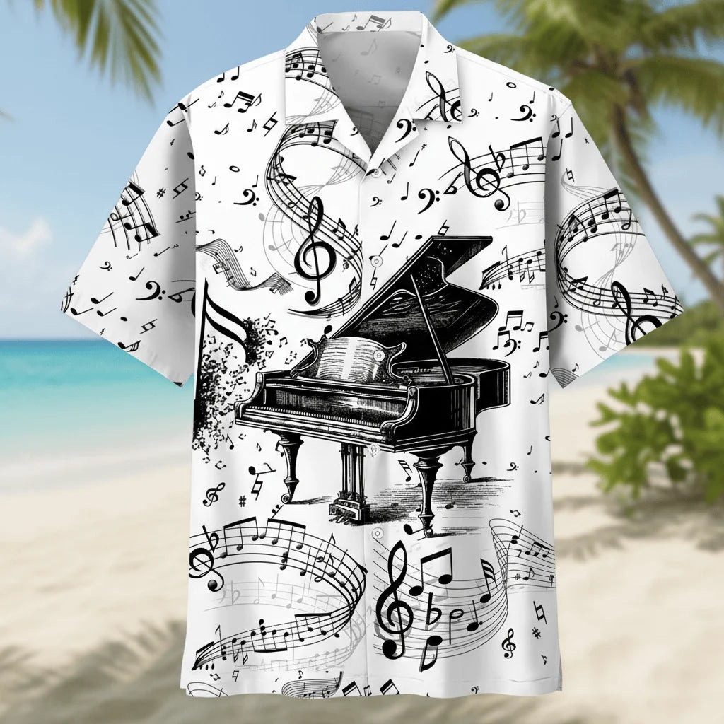 Grand Piano Black White Hawaiian Shirt