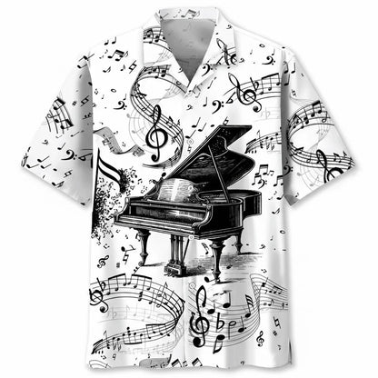 Grand Piano Black White Hawaiian Shirt