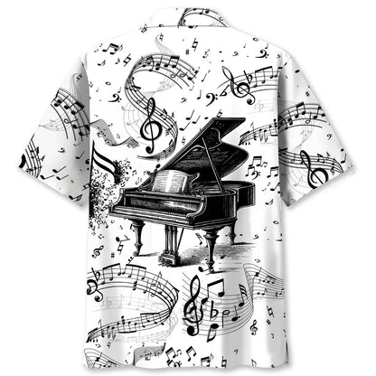 Grand Piano Black White Hawaiian Shirt