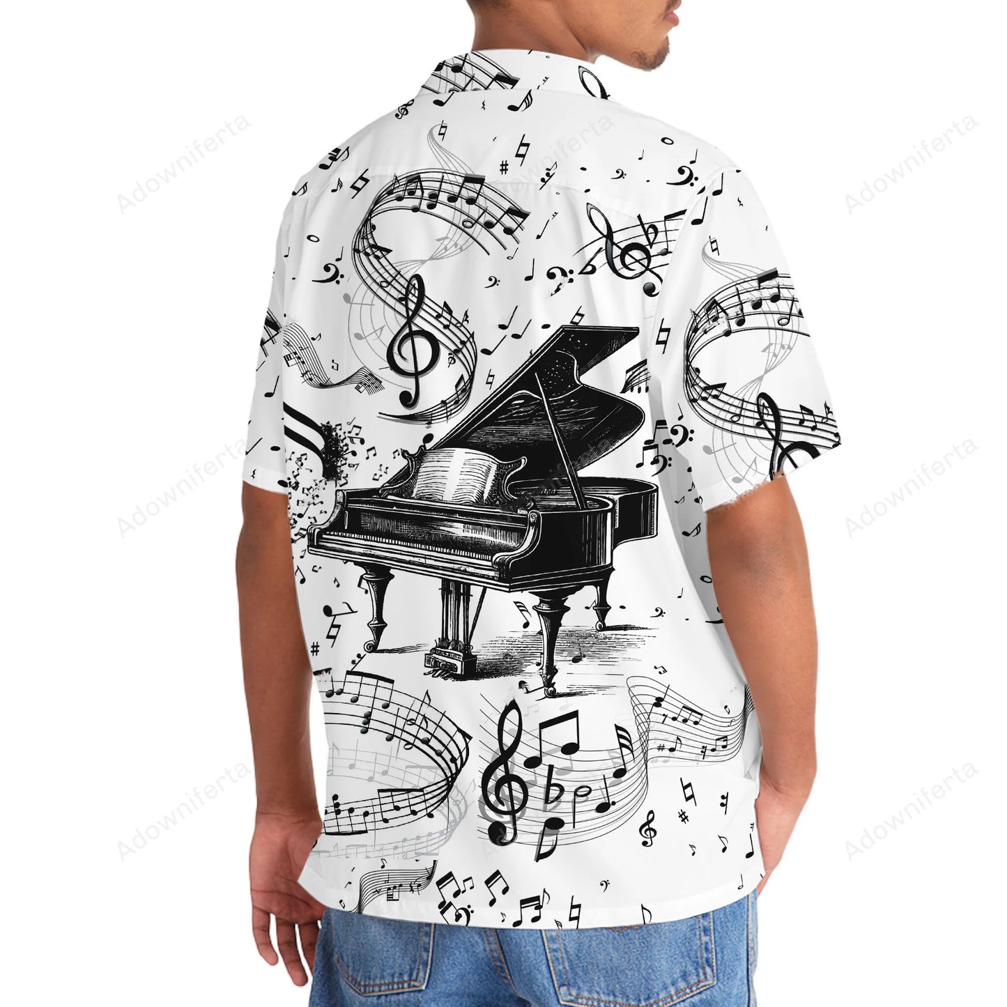 Grand Piano Black White Hawaiian Shirt