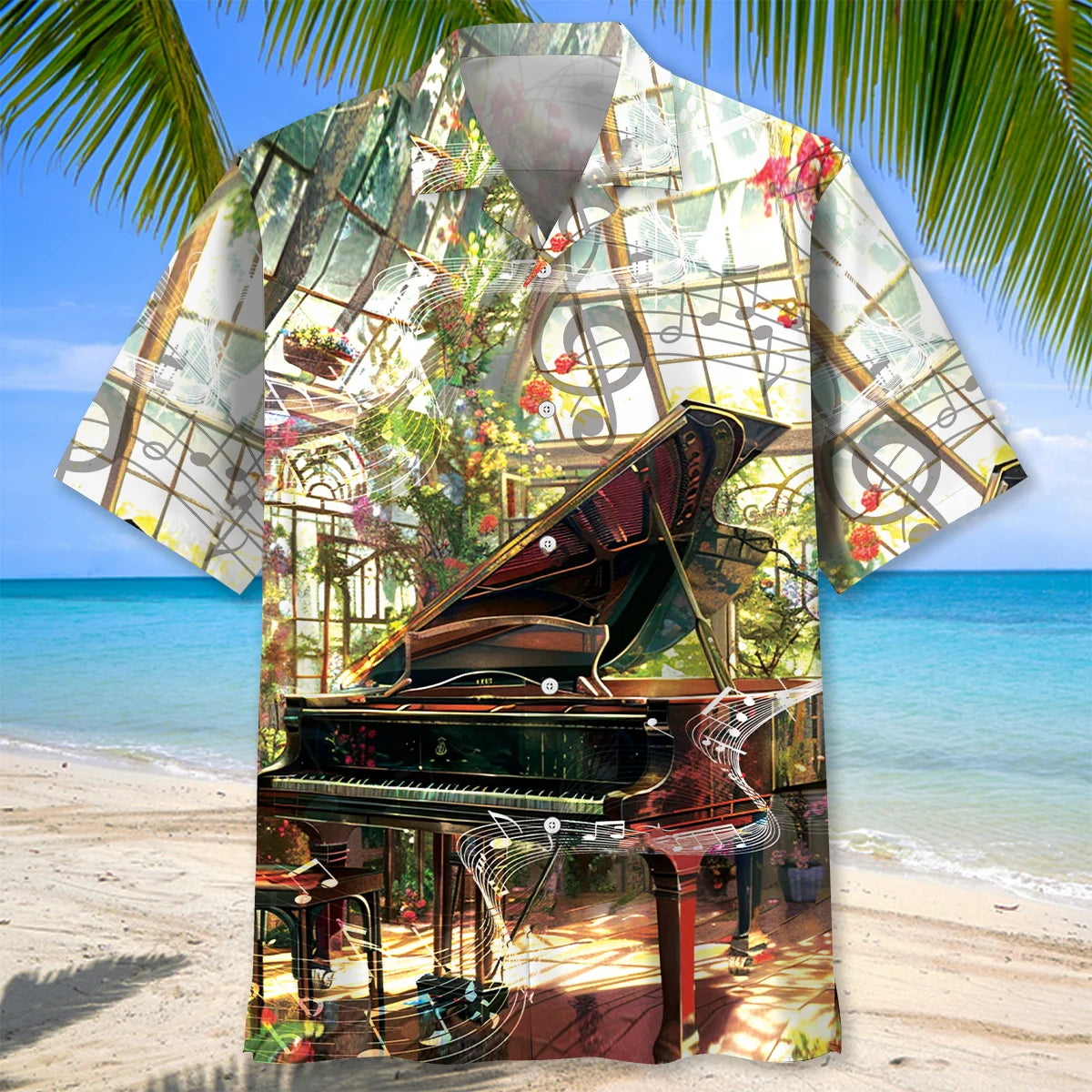 Grand Piano in Garden Hawaiian Shirt