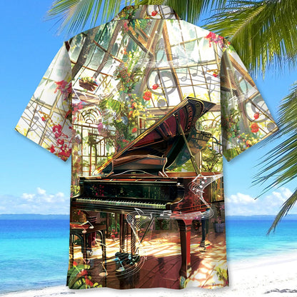 Grand Piano in Garden Hawaiian Shirt
