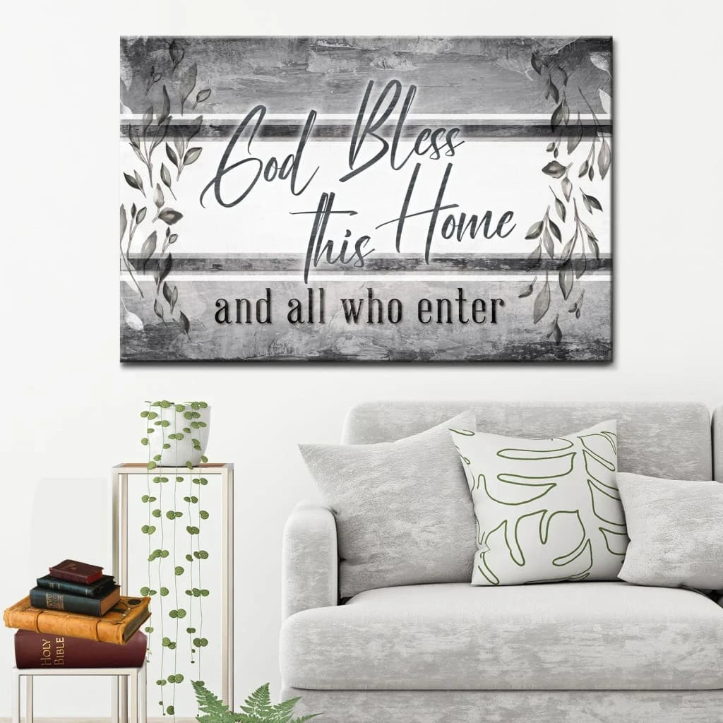 god bless this home and all who enter wall art canvas christian wall decor (Landscape) (view 4)