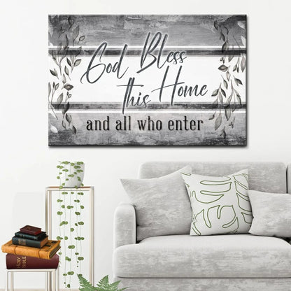 god bless this home and all who enter wall art canvas christian wall decor (Landscape) (view 4)