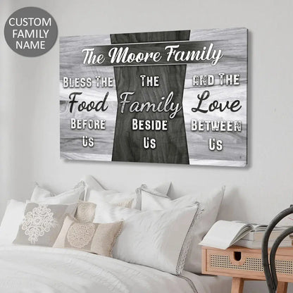 personalized bless the food before us custom family name wall art canvas (Landscape) (view 3)