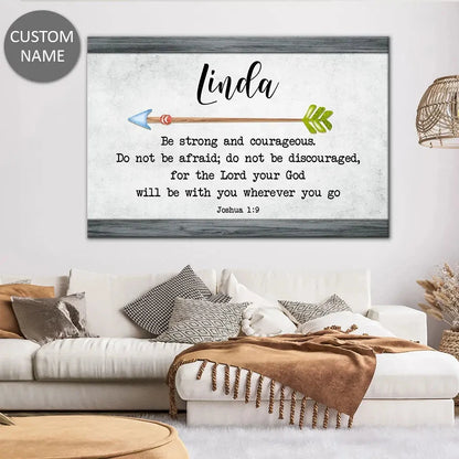 personalized be strong and courageous joshua 1 9 wall art canvas with custom name (Landscape) (view 3)