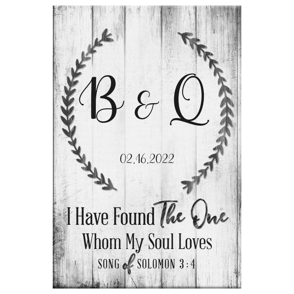personalized i have found the one whom my soul loves wall art canvas with custom initials and date (view 3)
