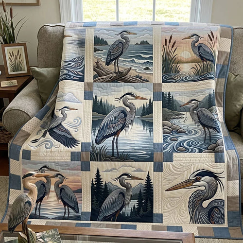 Great Blue Heron Reflections Quilt Blanket
