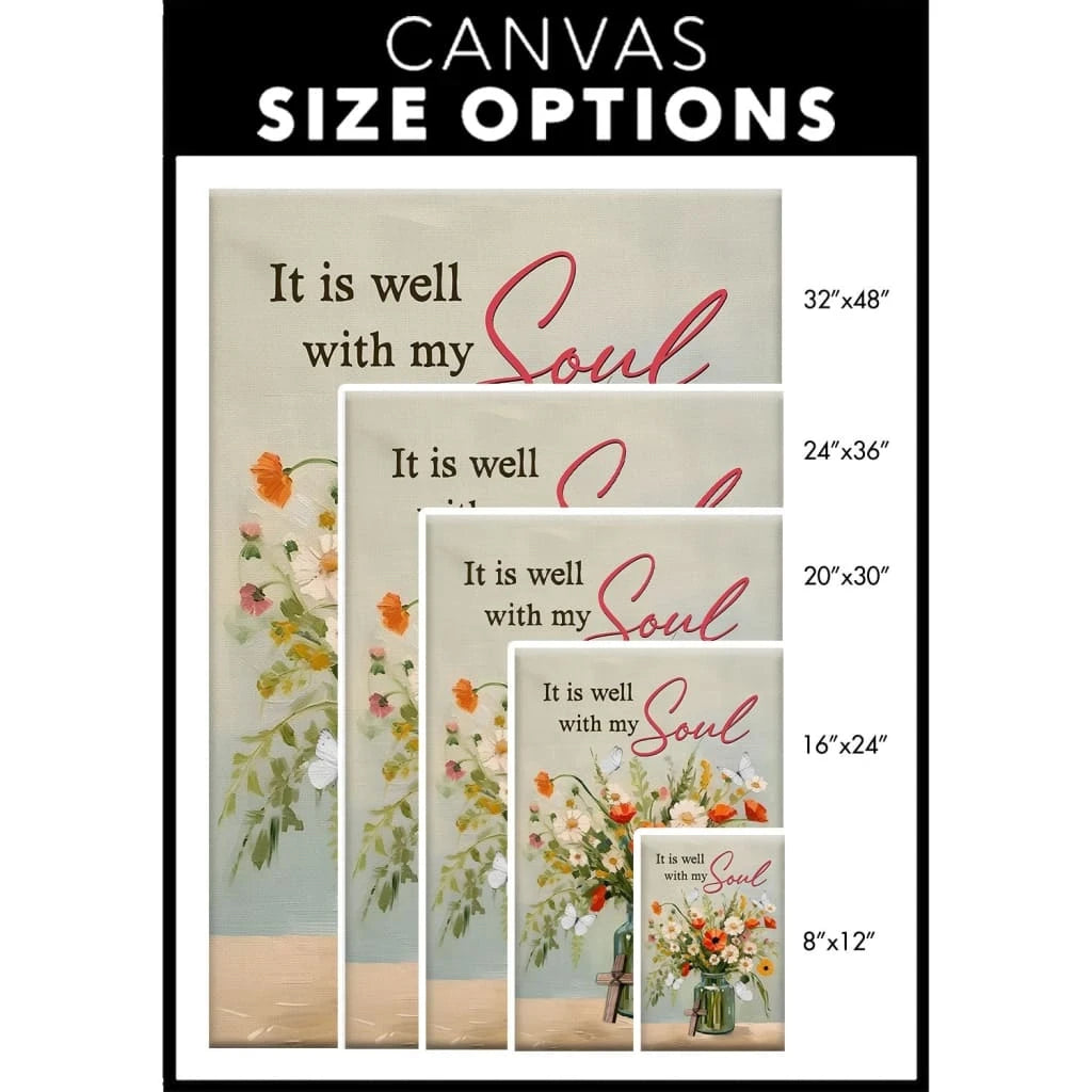 it is well with my soul wall art flowers in jar christian canvas print (Landscape) (view 2)