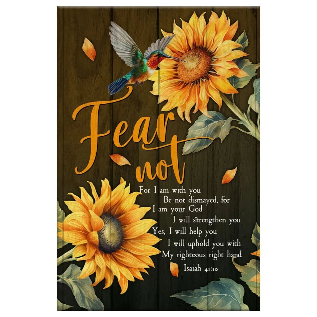 fear not for i am with you isaiah 41 10 canvas hummingbird sunflower christian wall art (Landscape) (view 3)