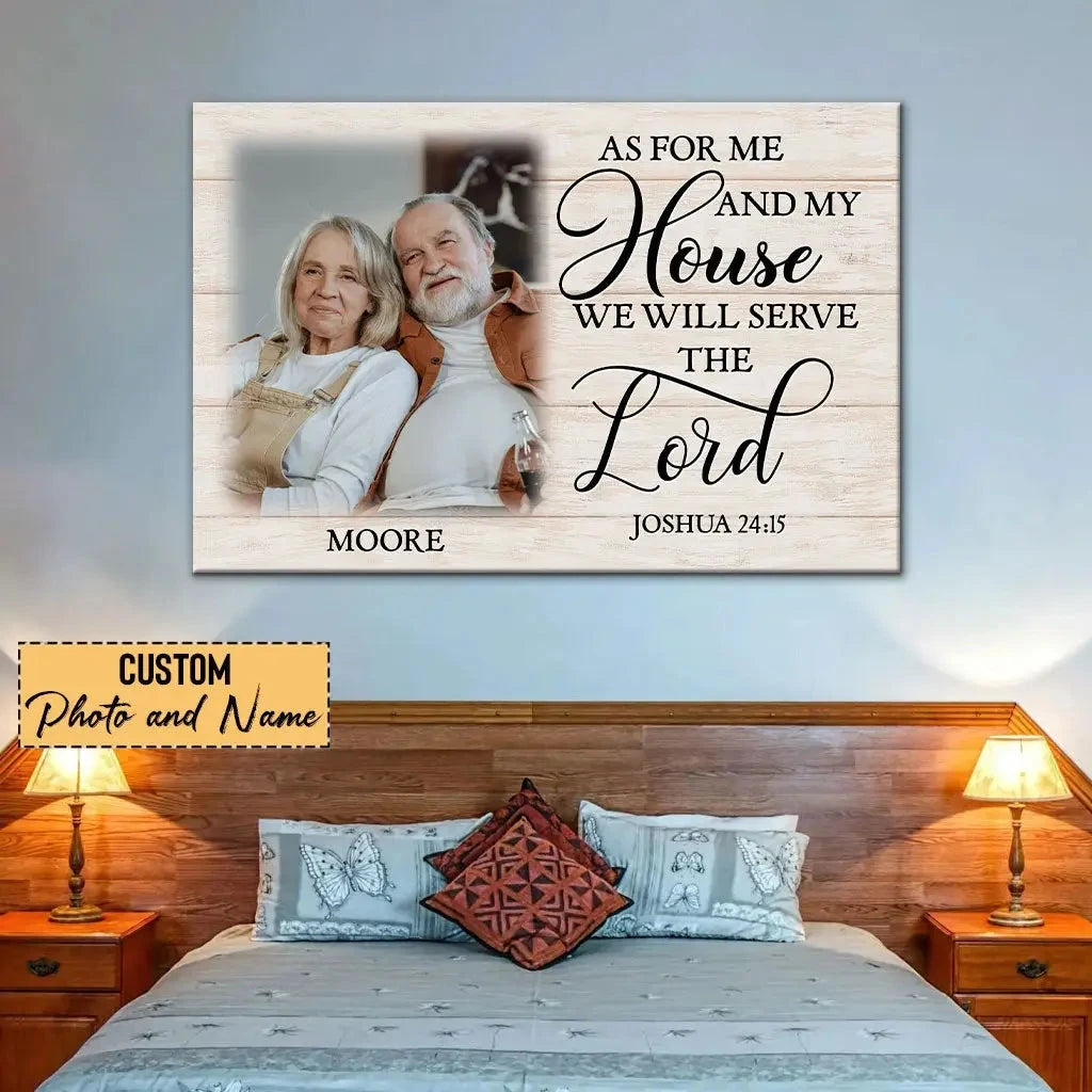 personalized as for me and my house joshua 24 15 custom family name photo wall art canvas (Landscape) (view 2)