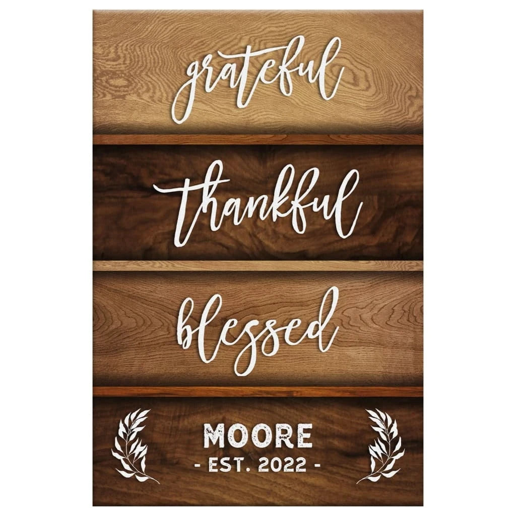 grateful thankful blessed personalized family name established year christian wall art canvas (view 4)