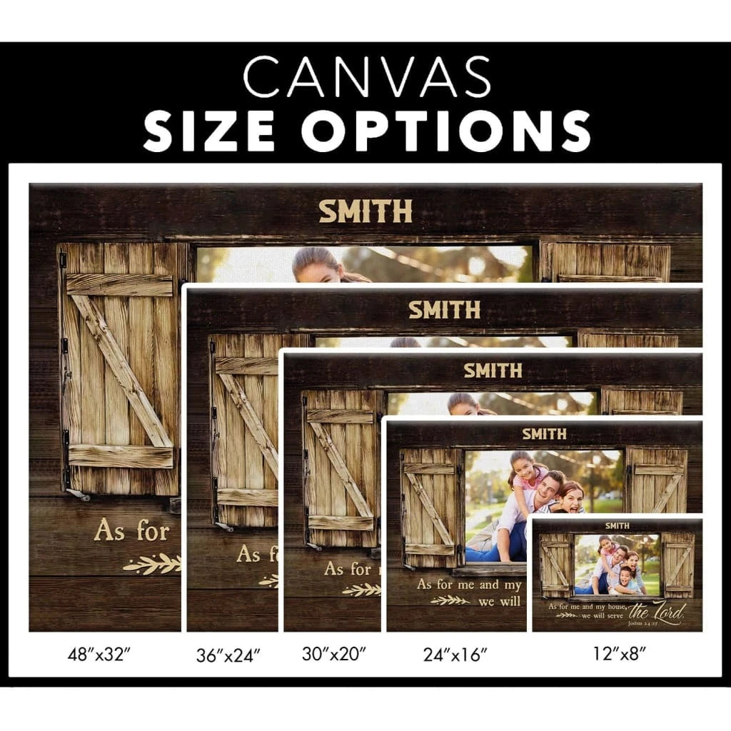 personalized joshua 24 15 as for me and my house wall art canvas with custom family name and photo (Landscape) (view 4)