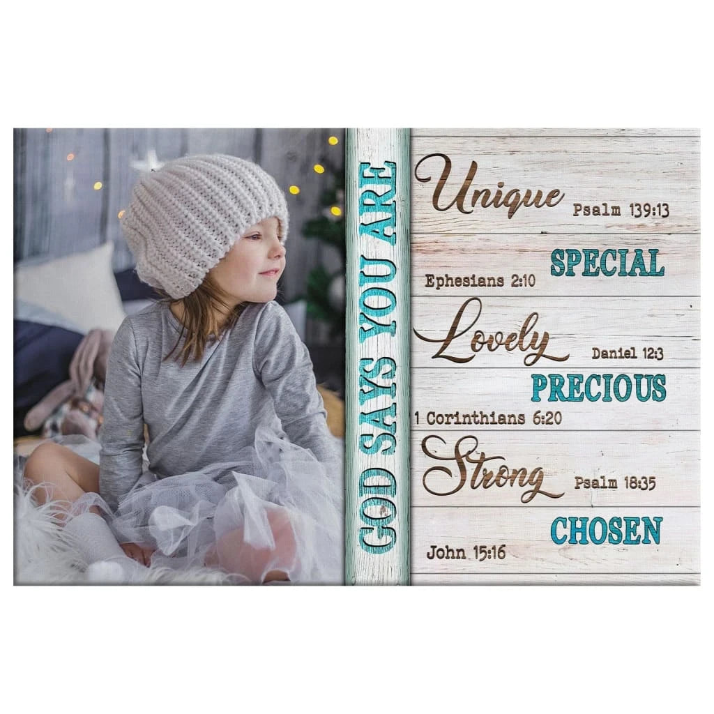 personalized god says you are christian wall art canvas with custom photo (Landscape) (view 4)
