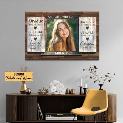 personalized god says you are wall art canvas with custom photo name (view 2)