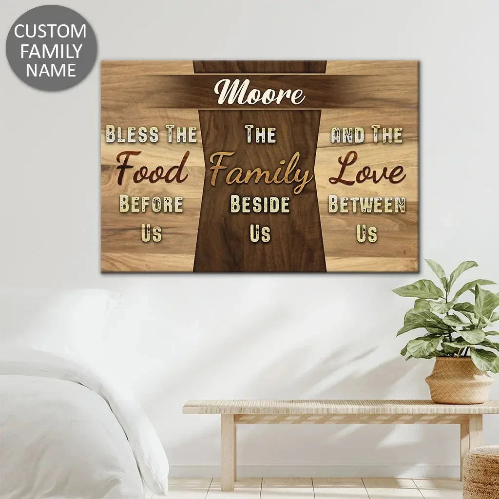 personalized bless the food before us custom family name wall art canvas (Landscape) (view 4)