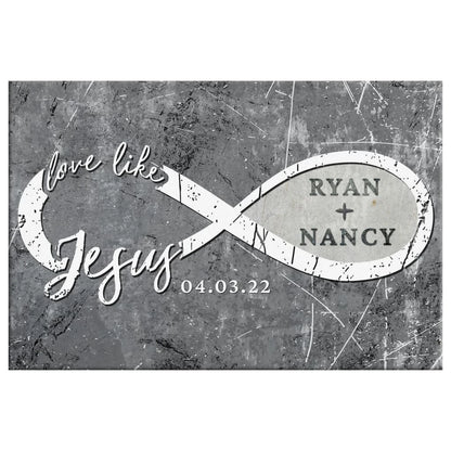 personalized love like jesus wall art canvas print with custom names and date (Landscape) (view 2)