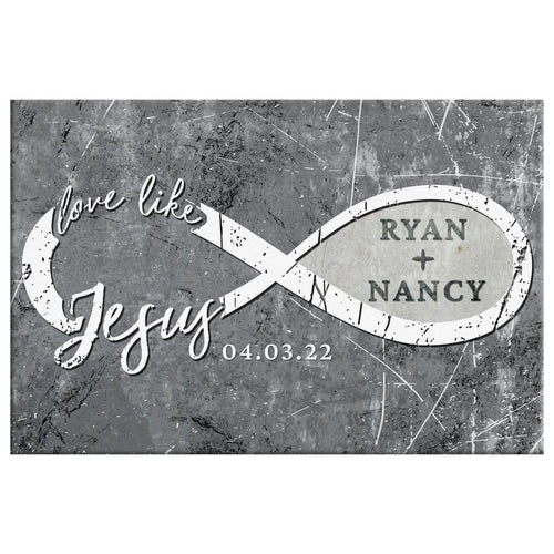 personalized love like jesus wall art canvas print with custom names and date (Landscape) (view 2)