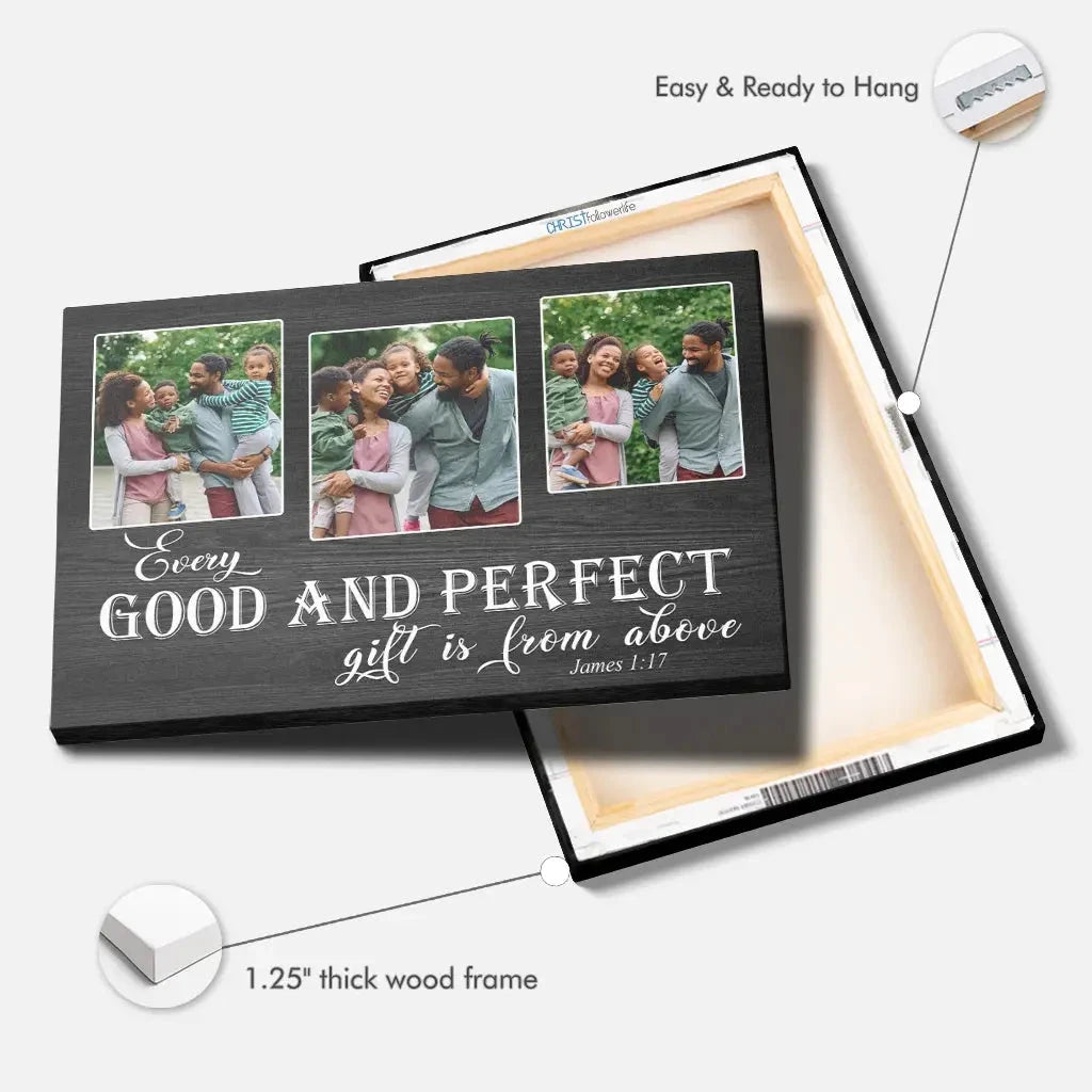 personalized every good and perfect gift is from above wall art canvas with custom photo (Landscape) (view 2)