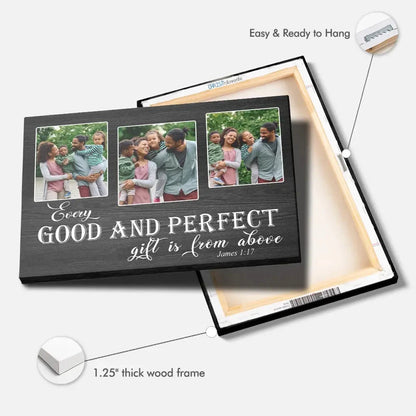personalized every good and perfect gift is from above wall art canvas with custom photo (Landscape) (view 2)