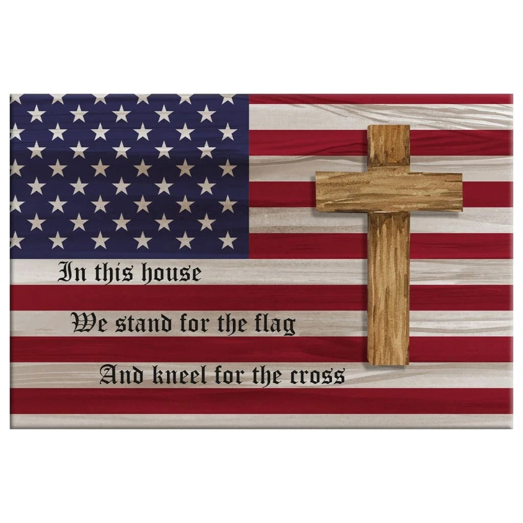 stand for the flag and kneel for the cross american flag and cross patriotic wall art canvas (Landscape) (view 2)
