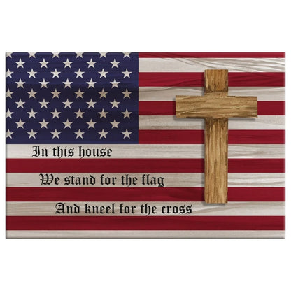 stand for the flag and kneel for the cross american flag and cross patriotic wall art canvas (Landscape) (view 2)