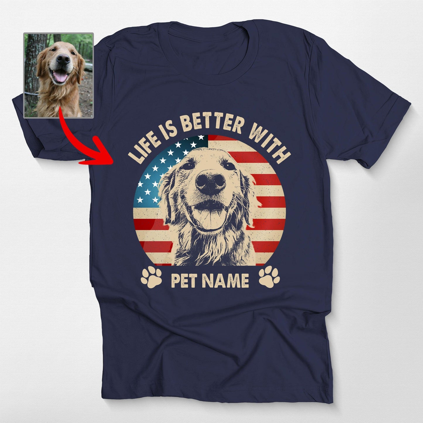 Great Personalized Dog T-Shirt for Independence Da, custom pet portrait gift for pet lovers (view 2)