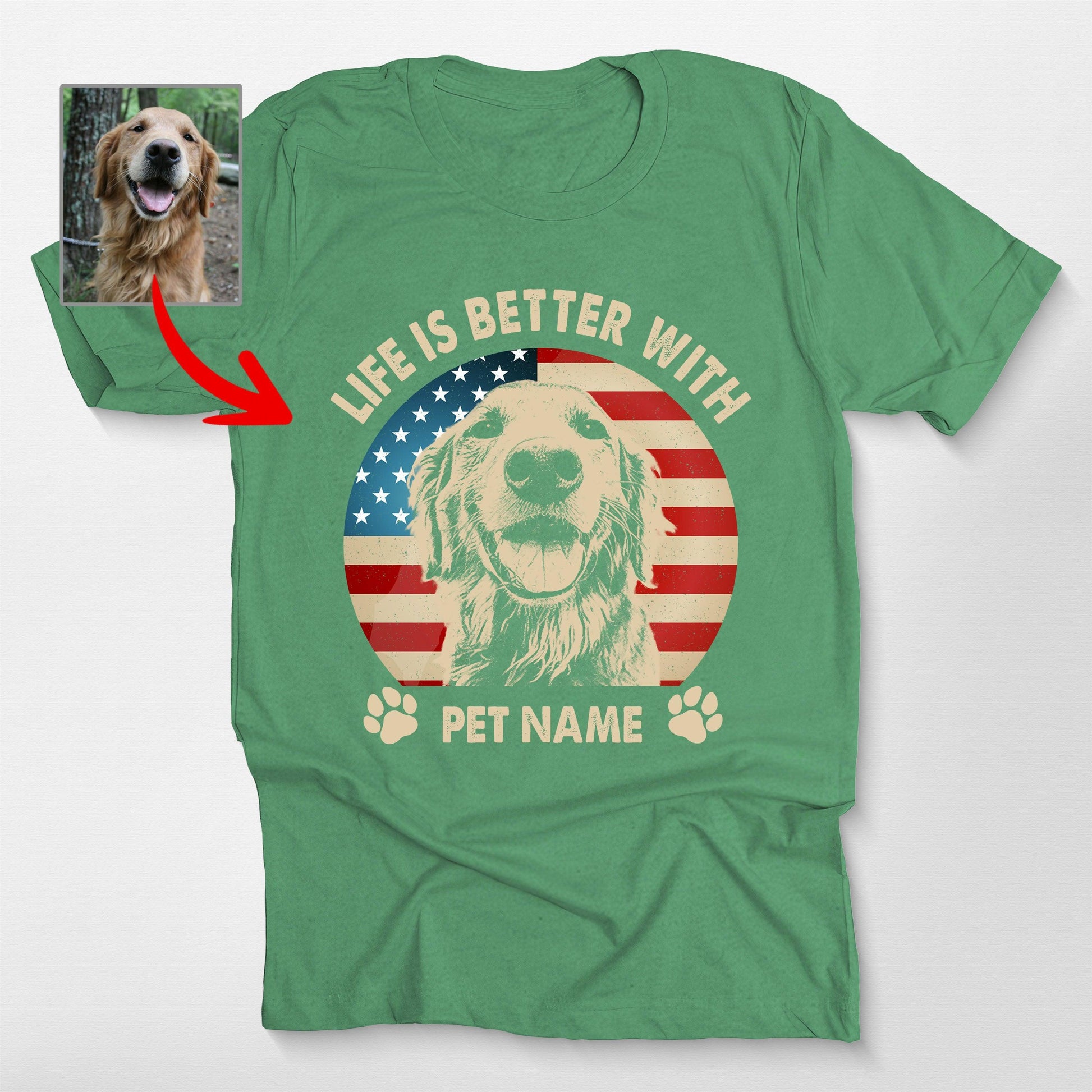 Great Personalized Dog T-Shirt for Independence Da, custom pet portrait gift for pet lovers (view 3)