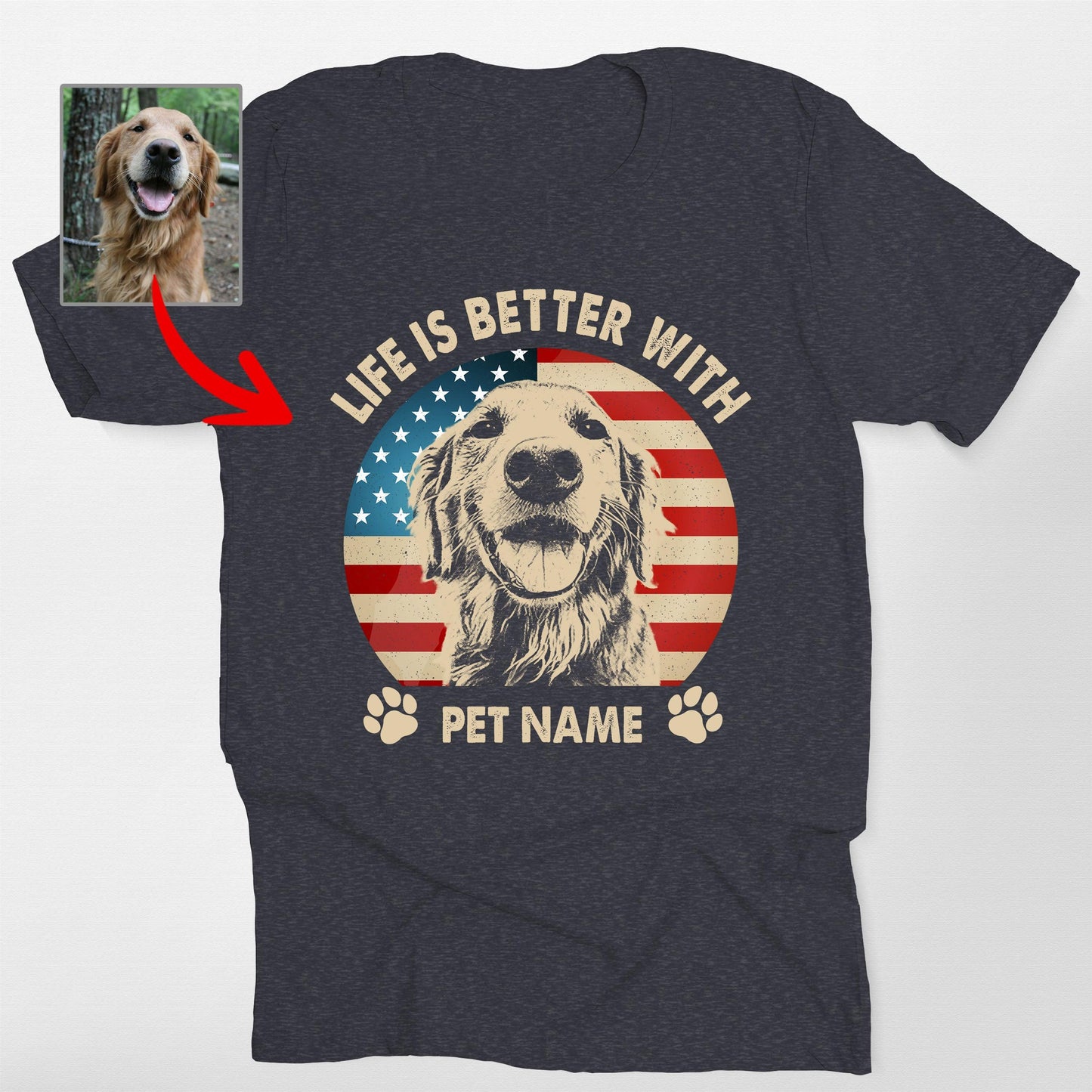 Great Personalized Dog T-Shirt for Independence Da, custom pet portrait gift for pet lovers (view 4)